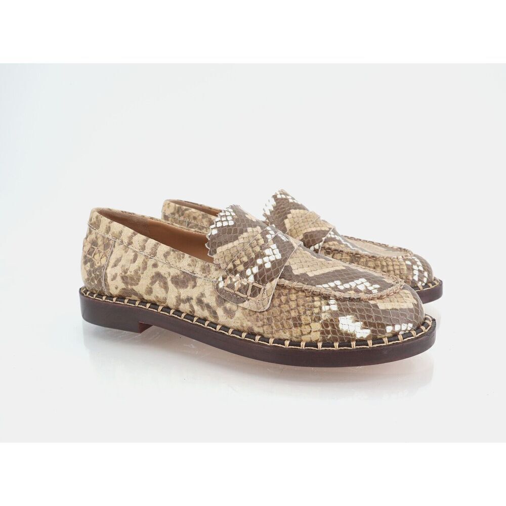Schutz Christie Snakeskin Embossed Loafers Brown Leather Size 5.5 Slip On Shoes